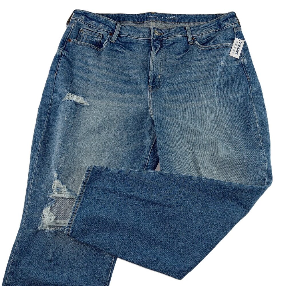 Old Navy Women's O.G. Straight Jeans Size 18 Medium Wash High Rise Ripped